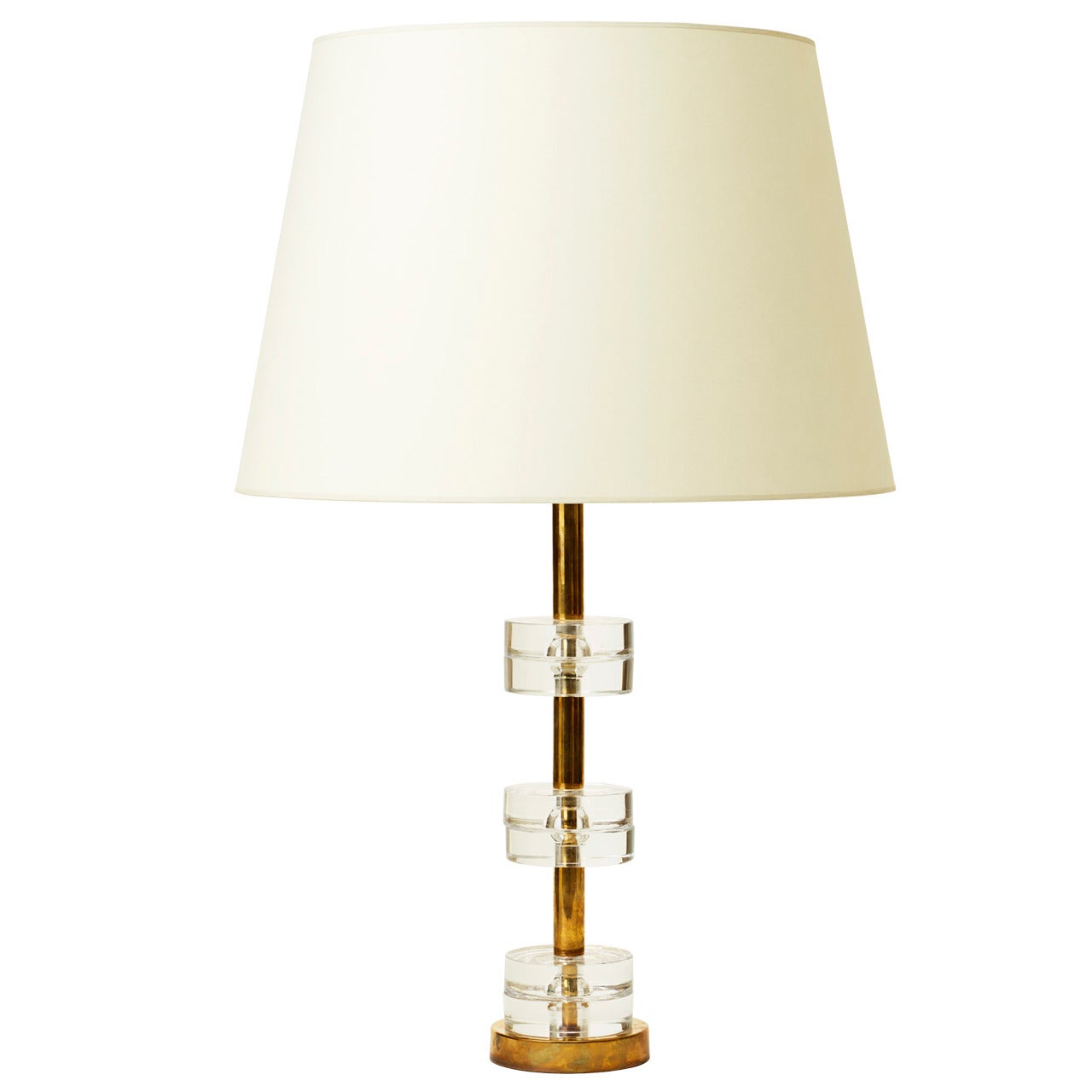 Table Lamp in Glass and Brass by Carl Fagerlund for Orrefors For Sale