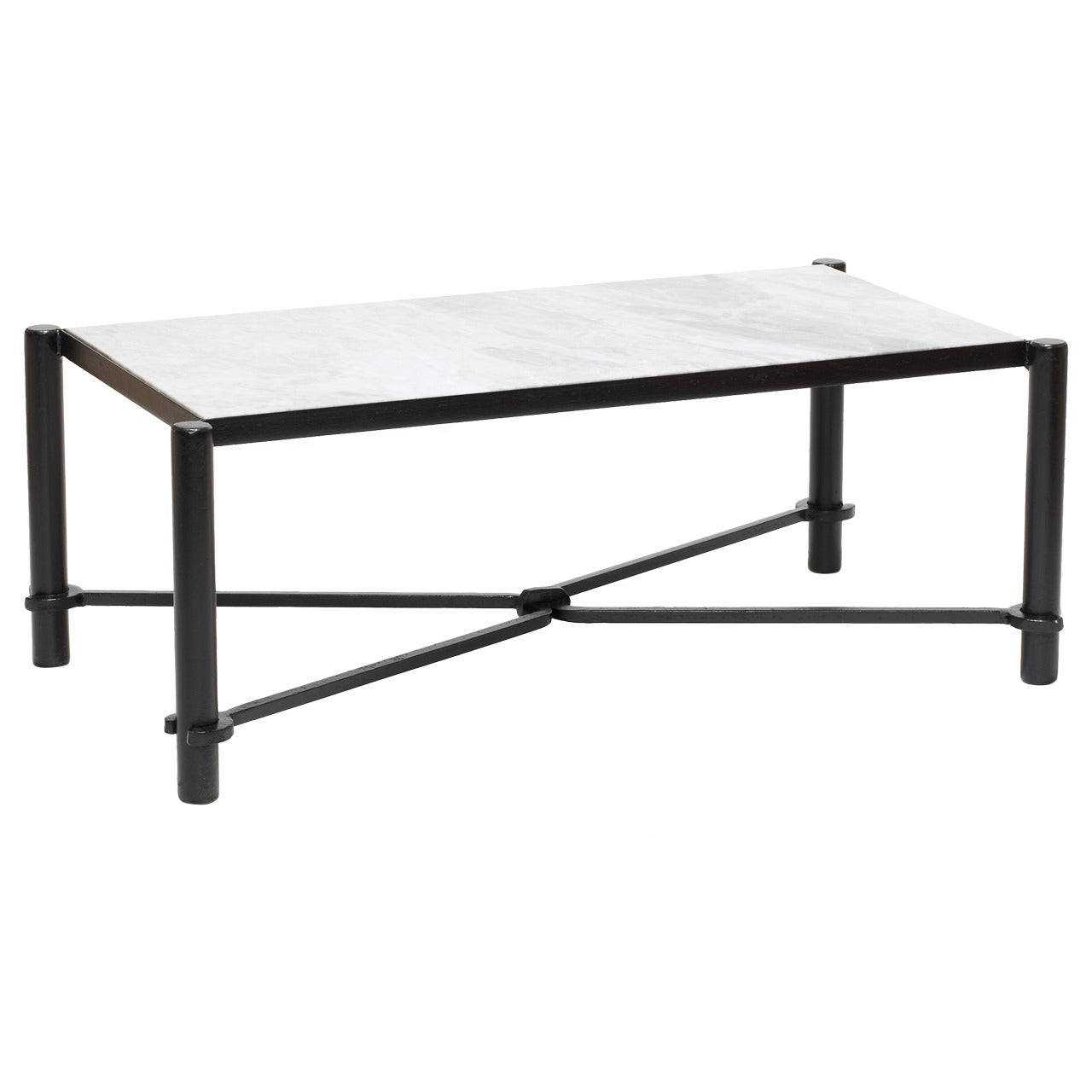 Coffee Table with Graphic Iron Base by Jacques Adnet For Sale