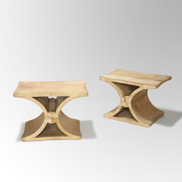 Pair x-form tables in parchment over oak by Jean-Michel Frank at 1stDibs