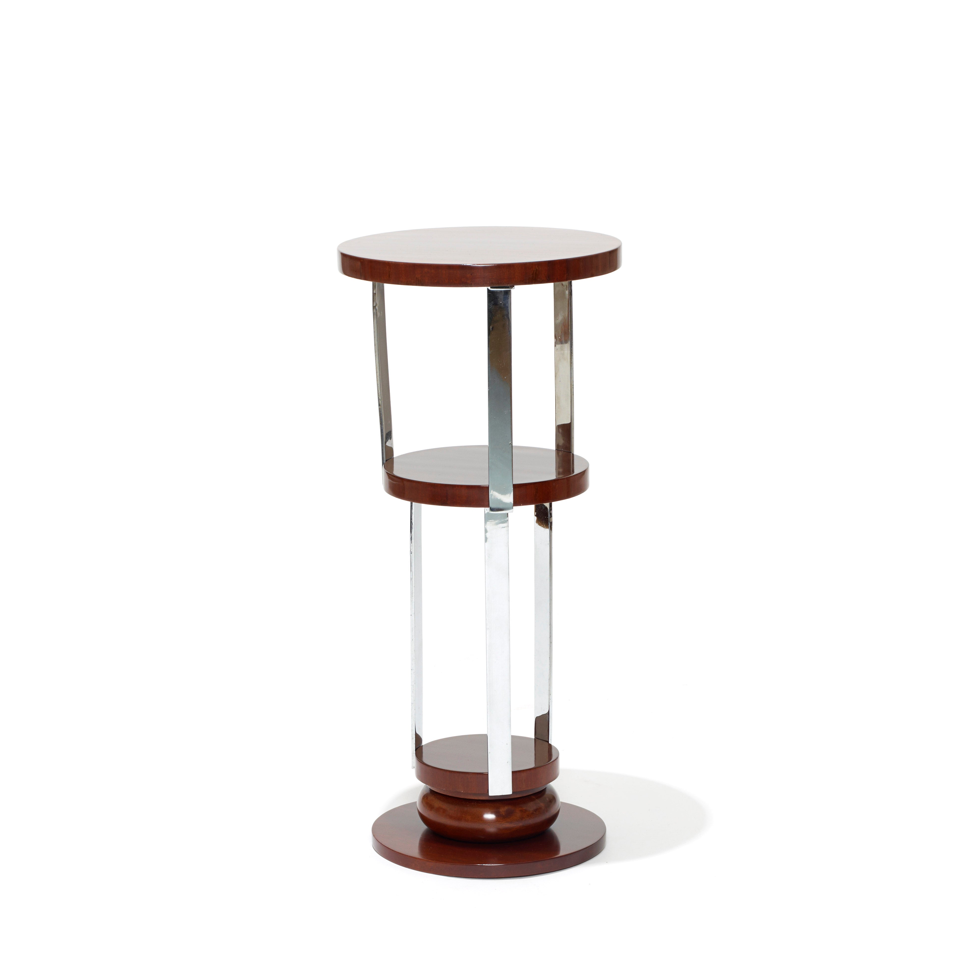 Occasional Table In Chromed Steel And Rosewood By Jacques Adnet For Sale