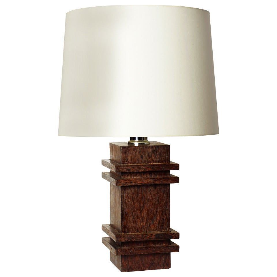 Pedestal Table Lamp in Palm Wood by Jacques Adnet For Sale