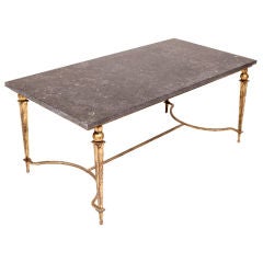 Coffee table in gilt iron with original marble by Maison Ramsay