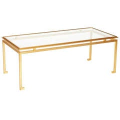 Coffee Table in Gilded Iron and Glass by Robert Thibier