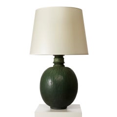 Pair table lamps in rare matte green glaze by Svend Hammershøi