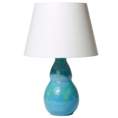 Table Lamp In Stoneware With Cerulean And Sea Green Glazes By Jean Besnard