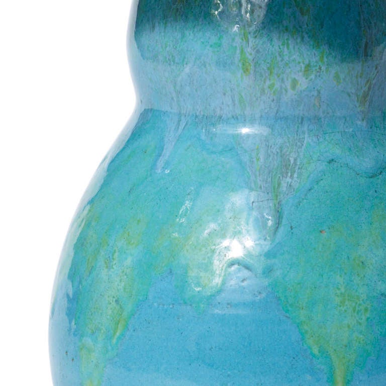 French Table Lamp In Stoneware With Cerulean And Sea Green Glazes By Jean Besnard For Sale