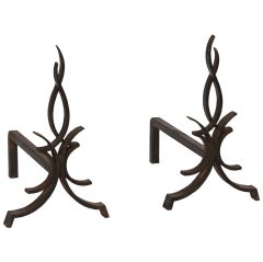 Pair of Wrought Iron Andirons by René-Lucien Prou