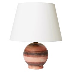 Table Lamp In Ceramic With Incised Bands And Rose Glaze By Jacques Adnet