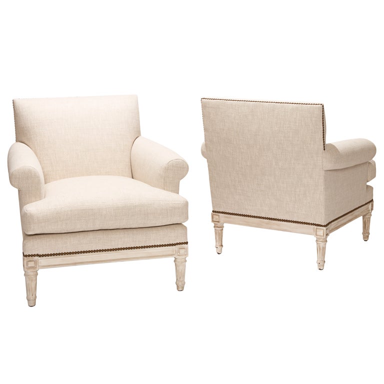 Pair neoclassical finely carved armchairs by Maison Jansen