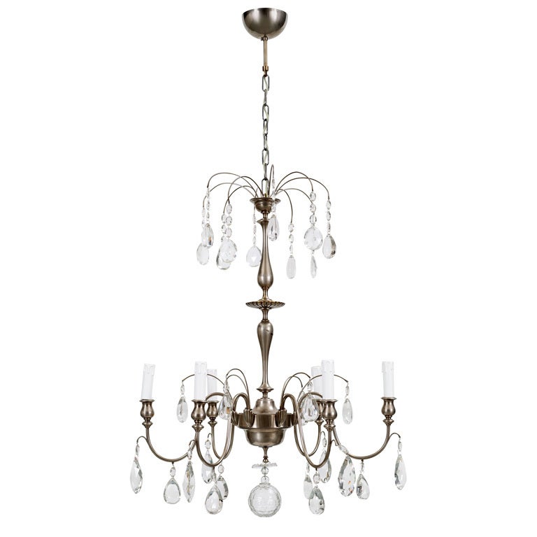 Chandeliers in Nickel and Crystal by Carl G. Hallberg For Sale