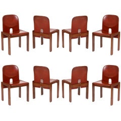 Set of Eight Walnut and Leather Dining Chairs by Tobia Scarpa