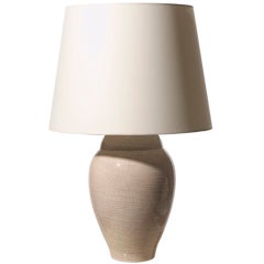 Table lamp with cream craquelure glaze by Jacques Adnet
