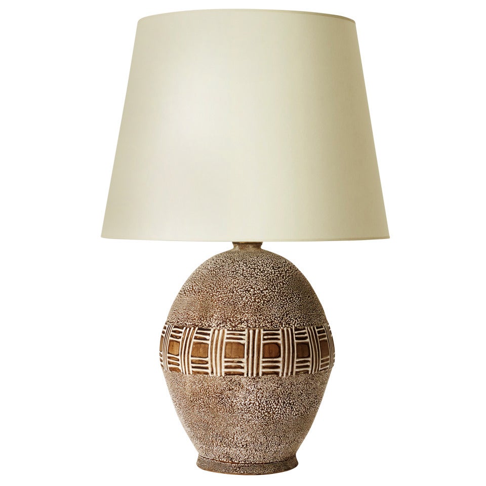 Table Lamp with Crispé Glaze and Basket Weave Band by Jean Besnard