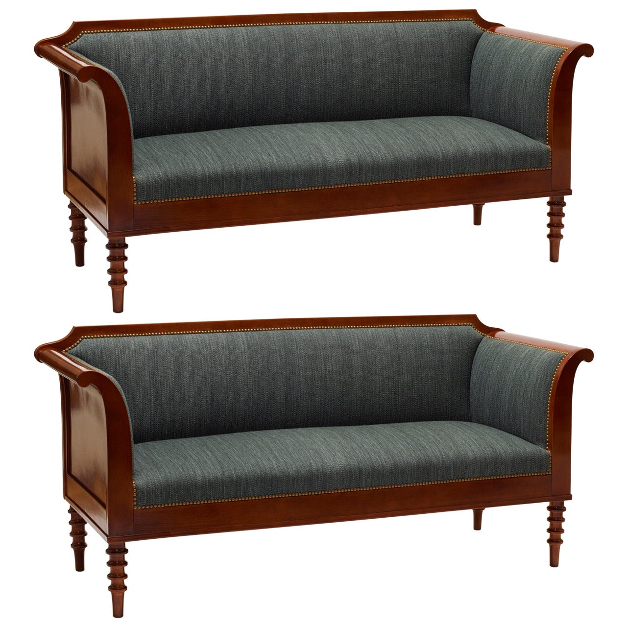 Spectacular Pair of Danish Neo-Antique Settees in Mahogany For Sale