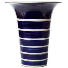 Large Hand-Thrown Vase with Ivory Aad Navy Stripes By Kahler
