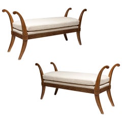 Pair benches in oak by Emilio Terry for Jean-Michel Frank