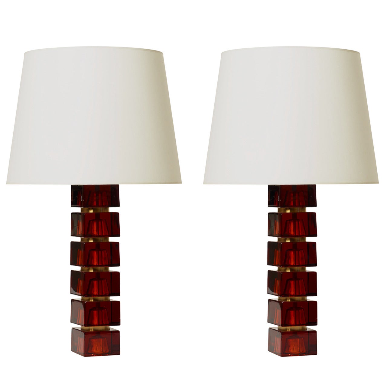 Pair of Table Lamps with Stacked Whiskey-Hued Blocks by Carl Fagerlund For Sale