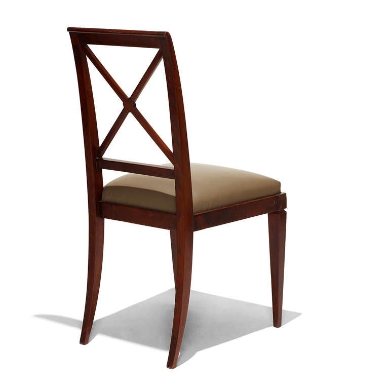 French Set of Six Side Chairs in Cuban Mahogany by Jacques Adnet For Sale