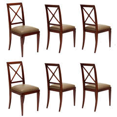 Set of Six Side Chairs in Cuban Mahogany by Jacques Adnet