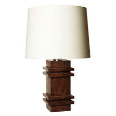 Pedestal Table Lamp in Palm Wood by Jacques Adnet