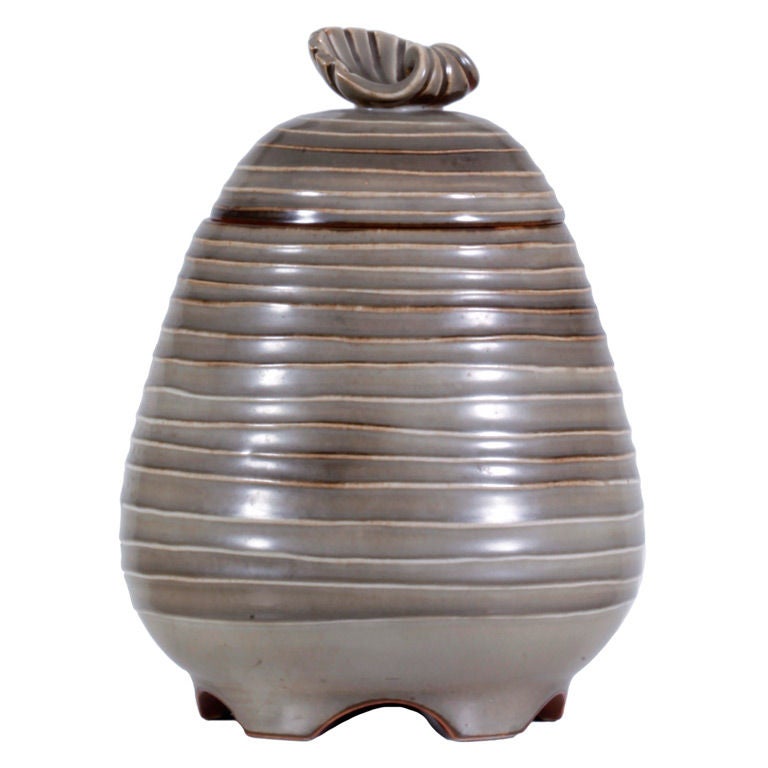 Jar in ceramic with shell motif by Ebbe Sadolin For Sale