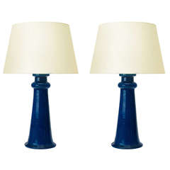 Pair of Sculptural Table Lamps in Brilliant Azure by Nils Kähler