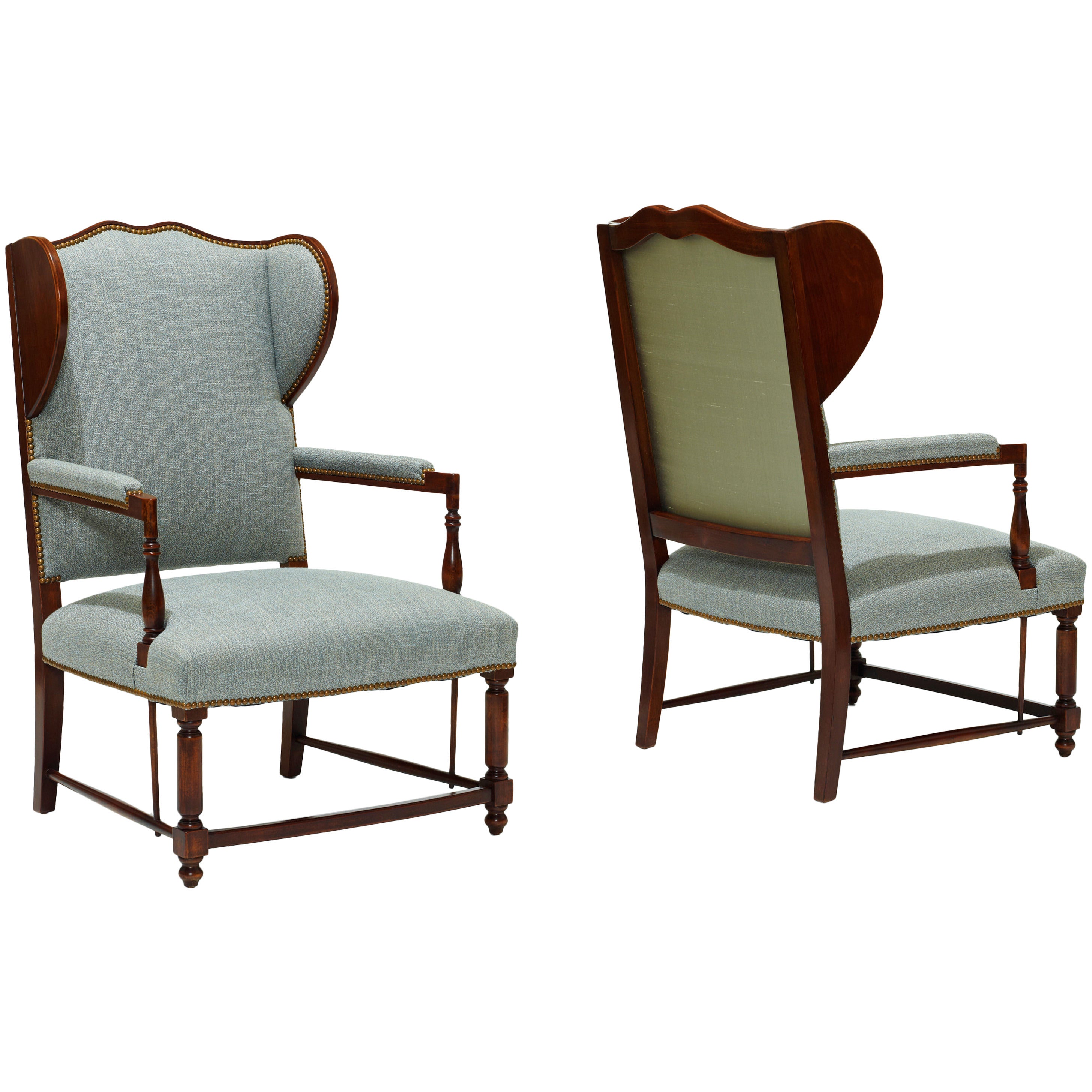 Pair of Swedish Wingback Chairs in Birch For Sale
