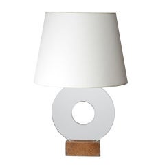 Bi disk table lamp in glass and palm wood by Jean-Michel Frank