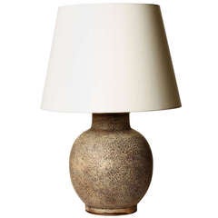 Table Lamp In Stoneware With Textured Surface By Keramos