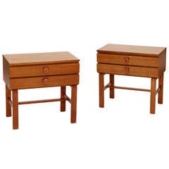 Pair of Night Tables in Teak with Leather Drawer Pulls by Peter Hvidt