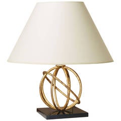 ”Sphère” Table Lamp in Gilded Iron and Marble by Jean Royère