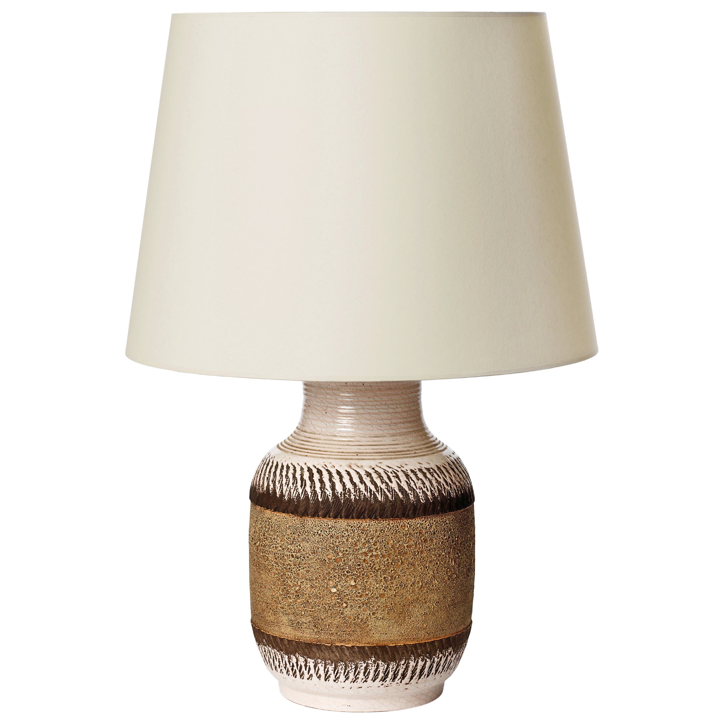 Albarello-Shaped Table Lamp with Textured Banding by Keramos For Sale