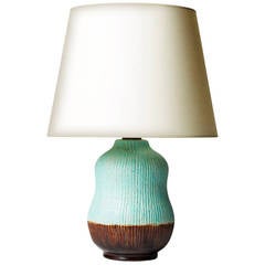 Table Lamp with Vibrant Robin Egg Blue and Brown Glazes by Primavera