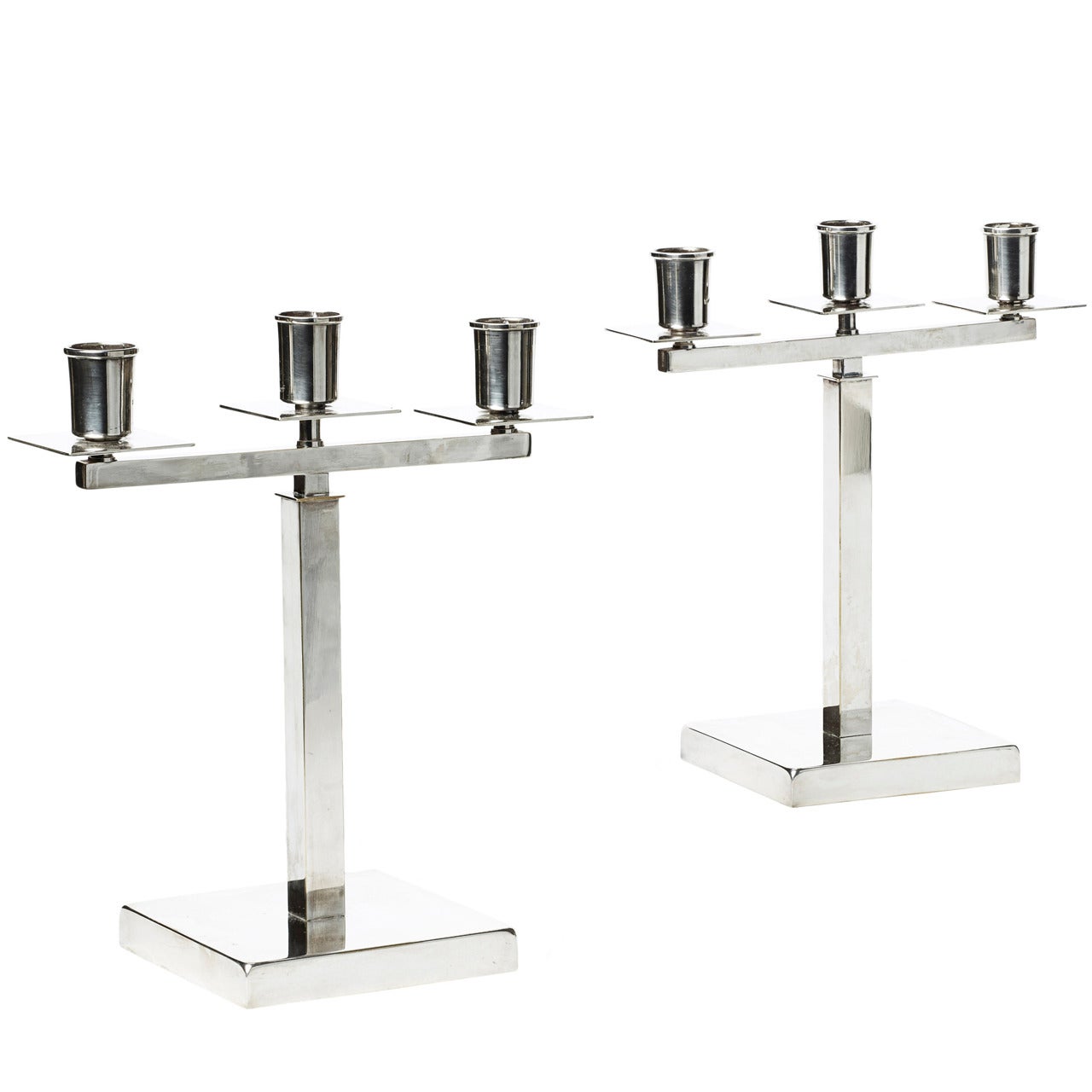 Pair of Functionalist Candleholders in Silver Plate by Rolf Engströmer For Sale