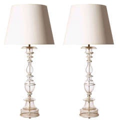 Exquisite Pair Hand-blown Glass Lamps With Baroque Form, Probably Italian