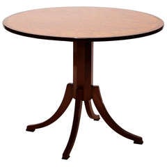 Swedish Round Pedestal Table with Amboyna Top Edged in Macassar Ebony