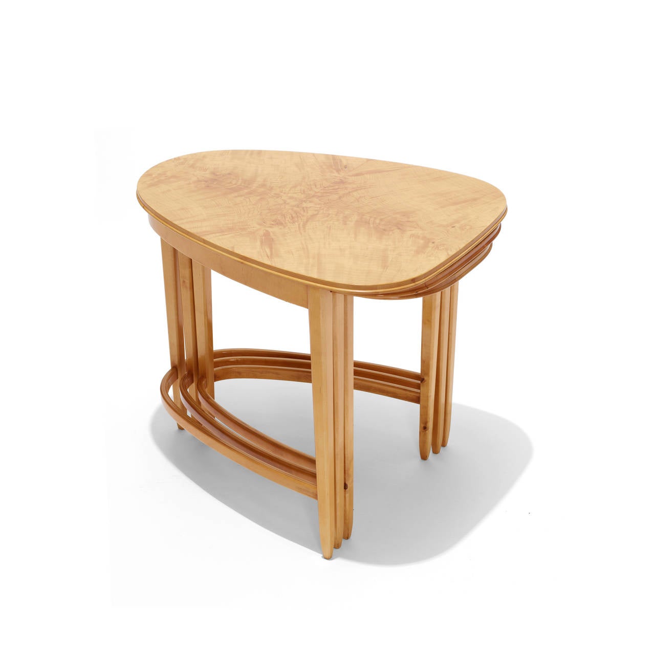 Scandinavian Modern Swedish Set of Three Nesting Tables with Parabolic Arch Form in Birch