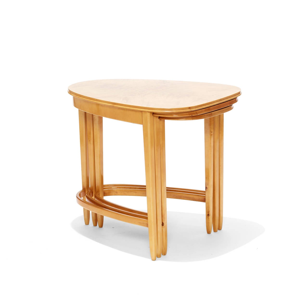 Swedish Set of Three Nesting Tables with Parabolic Arch Form in Birch In Excellent Condition In New York, NY