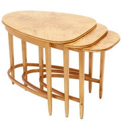 Swedish Set of Three Nesting Tables with Parabolic Arch Form in Birch