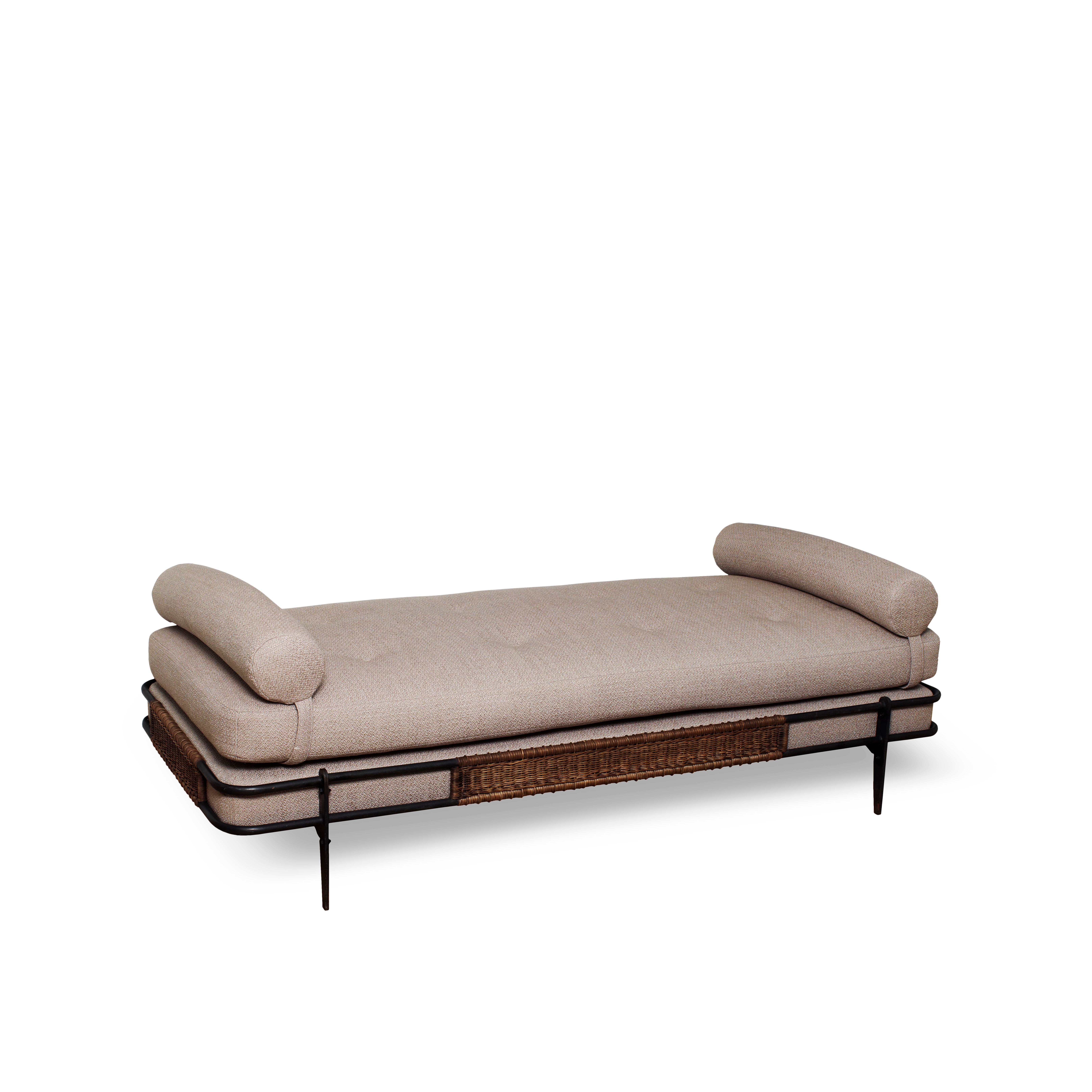 Daybed In Lacquered Metal With Wicker Panels By Mathieu Mategot
