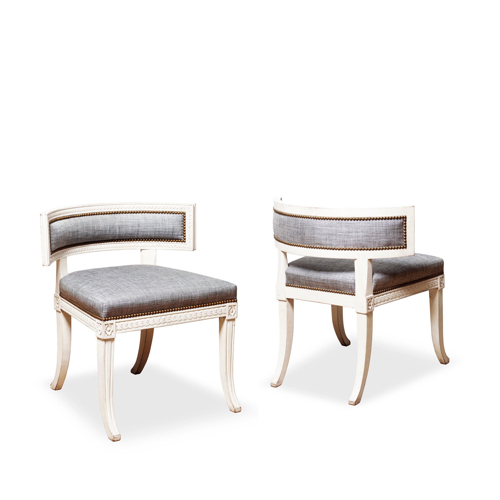 Late Gustavian "Sulla" Type Klismos Chairs in Carved and Painted Wood