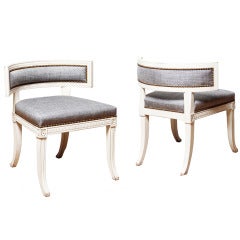 Late Gustavian "Sulla" Type Klismos Chairs in Carved and Painted Wood