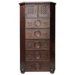 Jugend tall cabinet in oak and iron by Otto Schulz