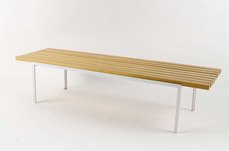 Rare early design t-angle slat bench by Florence Knoll for Knoll, c.1950s. This can be used as a bench or table. 