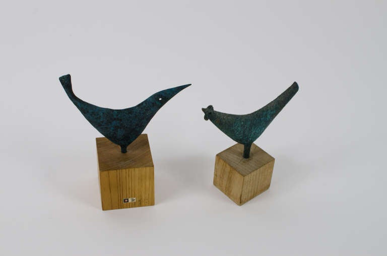 Mid-Century Modern Modernist Bronze Bird Sculptures Japan 1960's