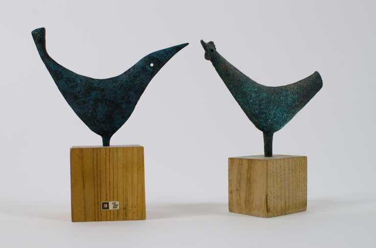 Japanese Modernist Bronze Bird Sculptures Japan 1960's