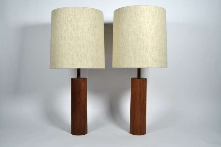 Stunning Martz Solid Walnut Table Lamps for Marshall Studios In Excellent Condition In Berkeley, CA