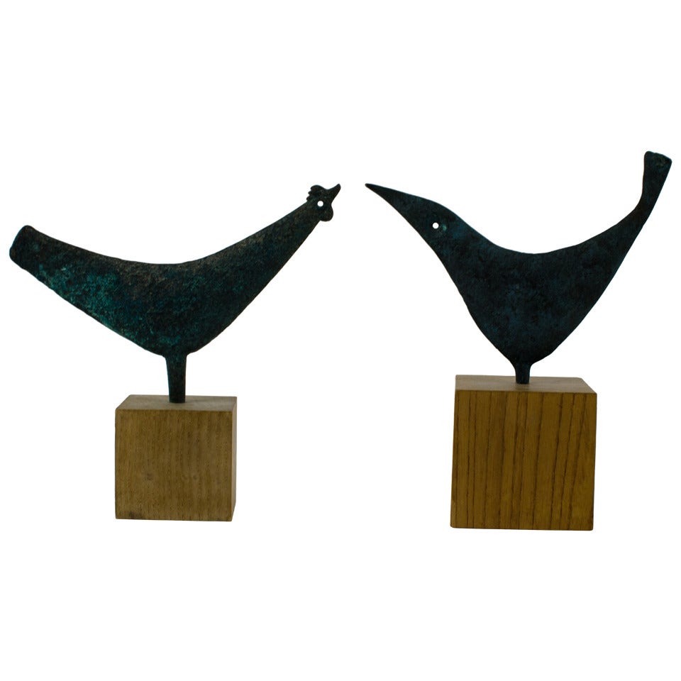 Modernist Bronze Bird Sculptures Japan 1960's