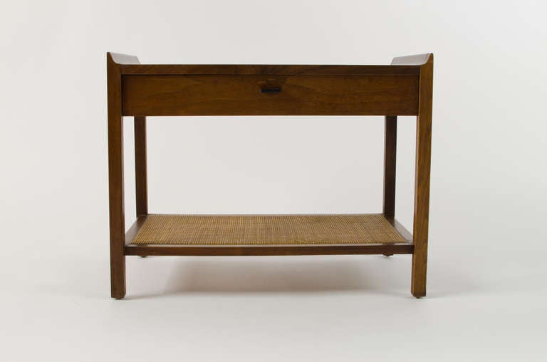 Excellent sculpted walnut and cane side table designed by Jens Risom for Knoll c.1950's.