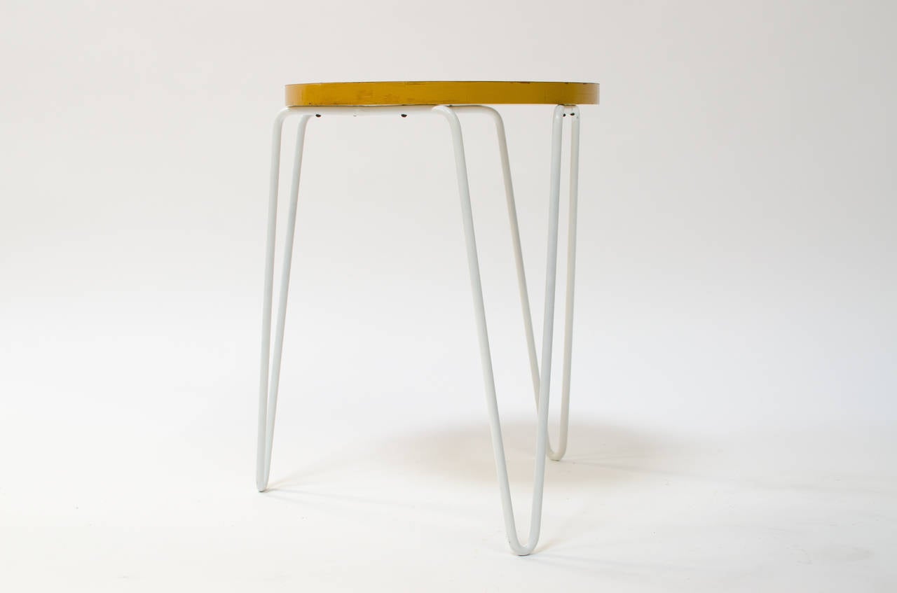 Rare and early hairpin stool designed by Florence Knoll for Knoll Inc., circa 1952. Stamped 